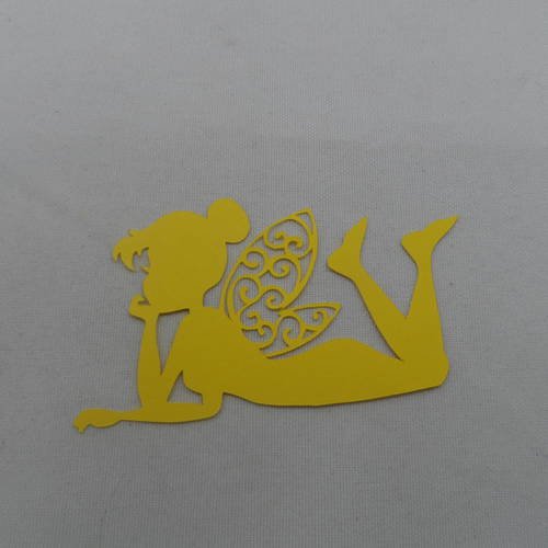 N°221 fée clochette allongée   en papier jaune   découpage 
