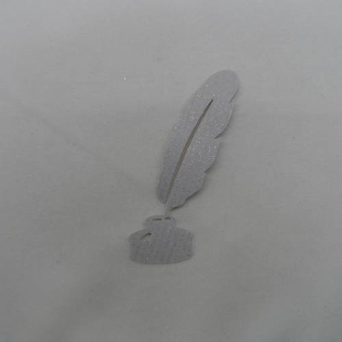 N°760  plume avec son encrier en papier tapisserie  gris à paillette embellissement 