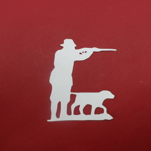 N°761  chasseur avec son chien à l'arrêt en papier  blanc  embellissement 