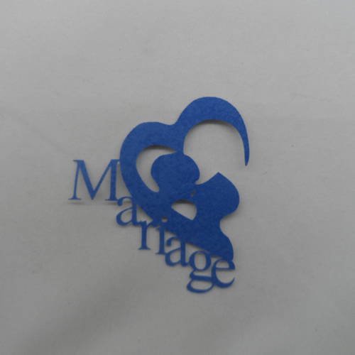 N°740 mot mariage   en papier tapisserie bleu  avec un couple et "cœur"