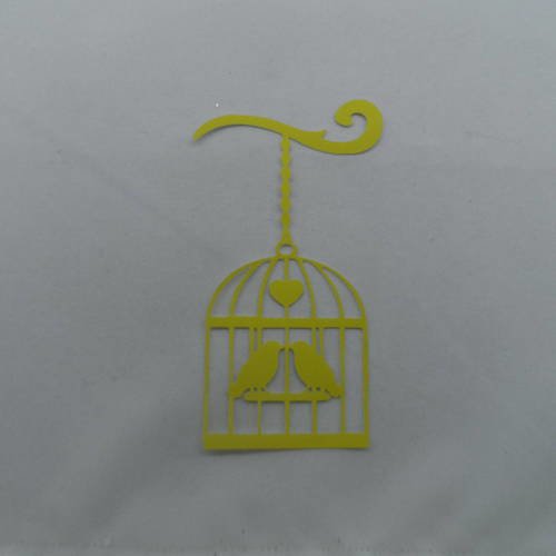 N°751 d'une cage à deux oiseaux  en papier tapisserie jaune moutarde avec cœur  n° 751 découpage