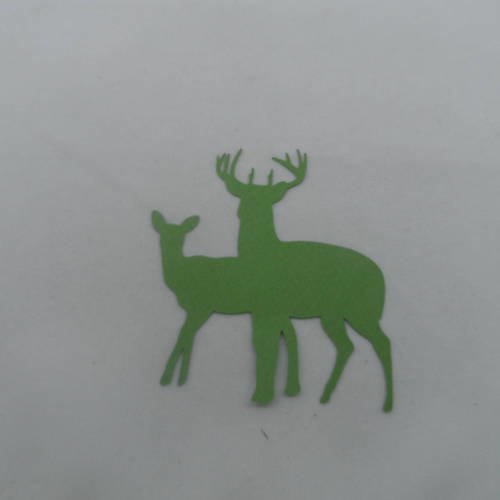 N°563 d'un couple de cerf  et biche  en papier tapisserie vert °1  découpe