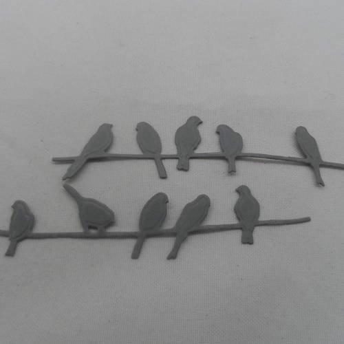 N°139 oiseaux sur un fil deux différentes en papier  gris + foncé  découpage et gaufrage