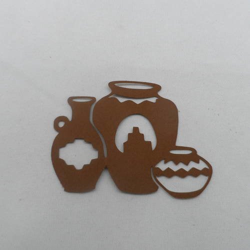 N°693 trois jolies poteries  en papier marron     découpage fin 