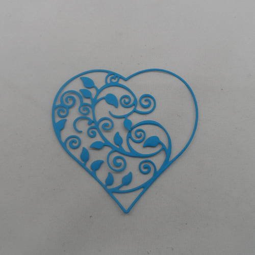 N°630   d'un joli cœur évidé "feuillage"  en papier bleu turquoise  découpage fin 