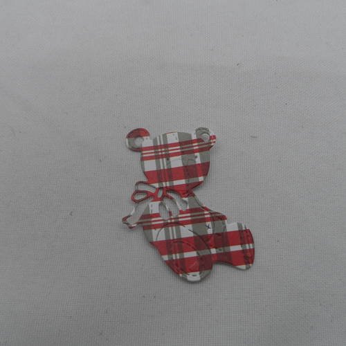 N°665 adorable petit ourson   en papier à rayures marron rouge et blanche découpage fin et gaufrage