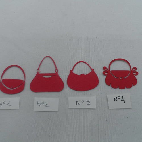 N°671 petit sac quatre formes différentes en papier rouge vendu à l'unité découpage  fin
