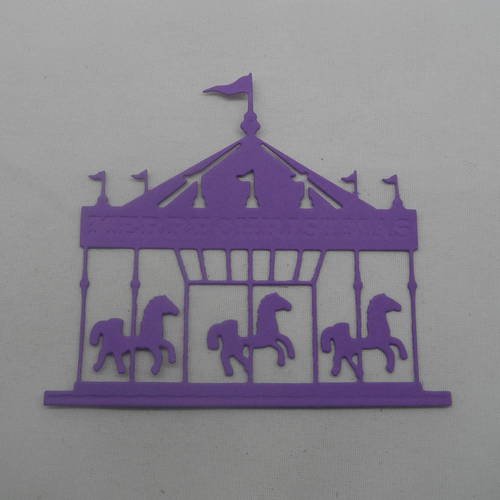 N°629 d'un carrousel manège à chevaux   en papier violet   découpage  fin 