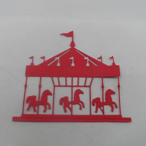N°629 d'un carrousel manège à chevaux   en papier rouge  découpage  fin 