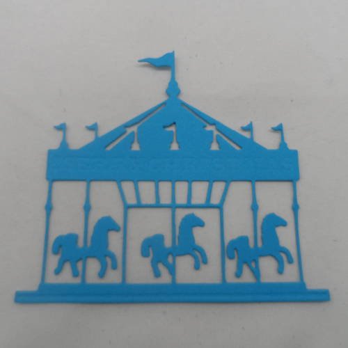 N°629 d'un carrousel manège à chevaux   en papier bleu turquoise  découpage  fin 