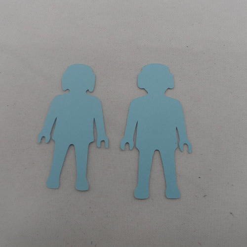 N°675 lot de deux playmobiles différents en papier bleu ciel  découpage fin 