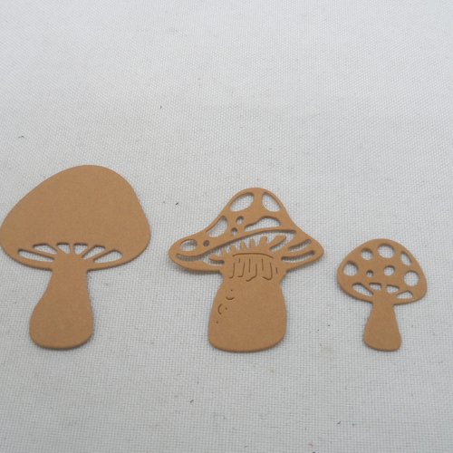 N°289 lot de trois petits champignons   en papier marron + clair découpage  fin