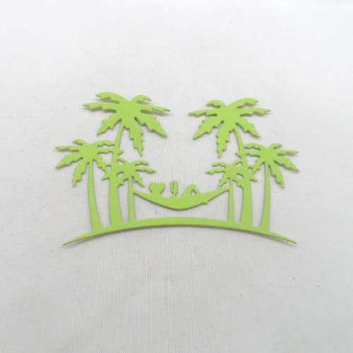 N°670 décors de vacances avec palmiers hamac personnage en train de lire vert clair découpage fin
