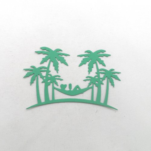 N°670 décors de vacances avec palmiers hamac personnage en train de lire vert n°2 découpage fin