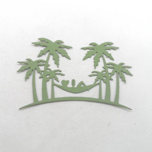 N°670 décors de vacances avec palmiers hamac personnage en train de lire vert n°1  découpage fin