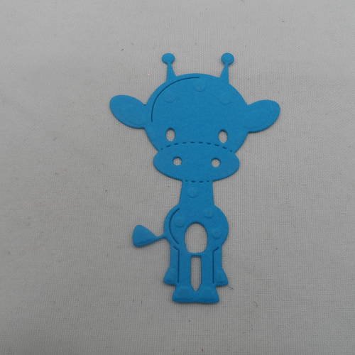 N°669 jolie petite girafe  en papier bleu turquoise   découpage fin et gaufrage 