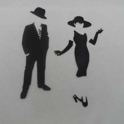 N°668 couple un homme et une femme chics  en papier noir en 7 morceaux découpage fin
