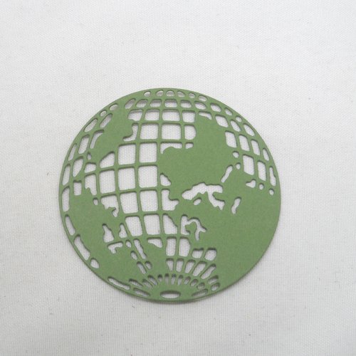 N°667 superbe globe terrestre   en papier vert "kaki"   découpage fin 