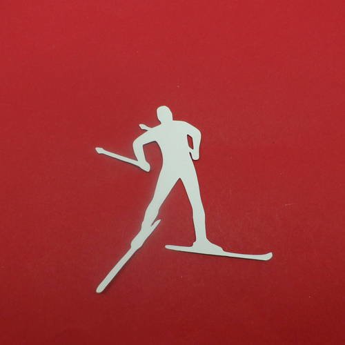 N°659  skieur   en papier blanc   découpage  fin 