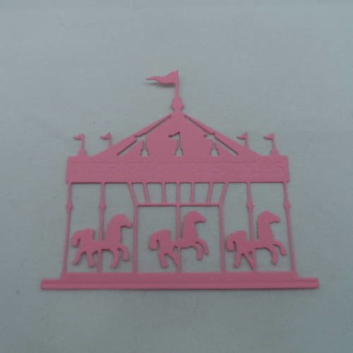 N°629 d'un carrousel manège à chevaux   en papier rose  découpage  fin 