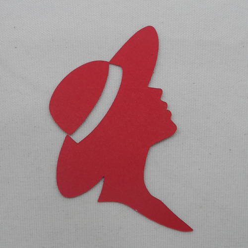 N°427 d'une tête de femme au chapeau en papier  rouge  découpage fin 