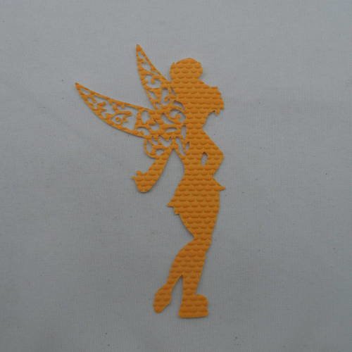 N°618 fée clochette debout  en papier tapisserie orange  découpage 