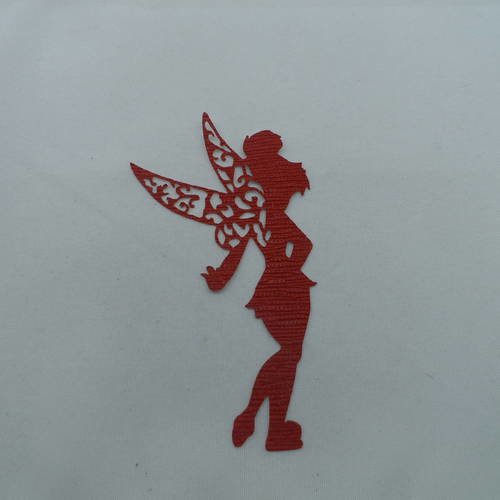 N°618 fée clochette debout   en papier tapisserie rouge   découpage 