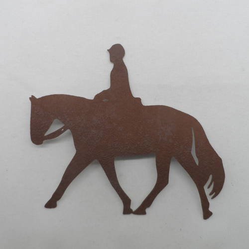N°613 cavalier et son cheval  en papier tapisserie marron
