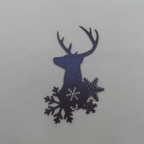N°601 tête de cerf  avec flocons de neige en papier  marron  irisé 