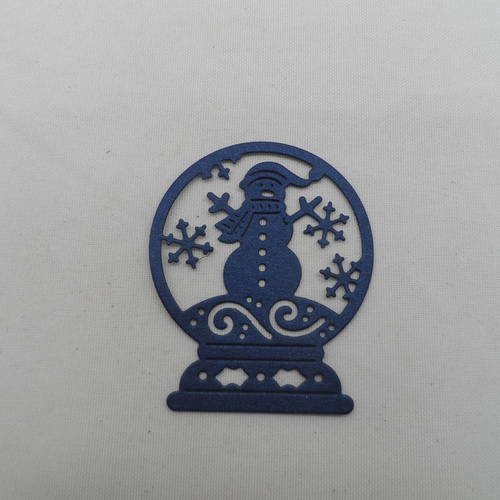 N°107 boule à neige avec bonhomme de neige et flocons  en papier bleu nuit irisé  découpage  fin
