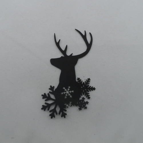 N°601 tête de cerf  avec flocons de neige en papier  noir  