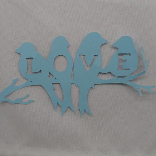 N°434 d'une branche avec 4 oiseaux love en papier  bleu  découpage