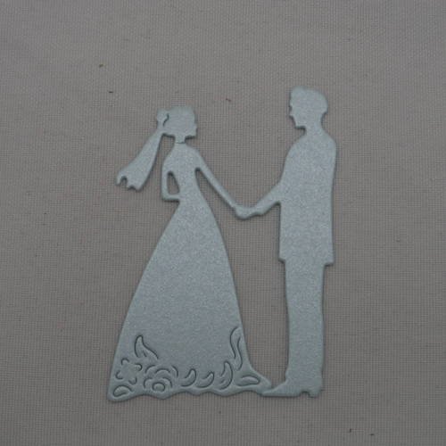 N°590  d'un couple de mariés   en papier  bleu irisé   embellissement