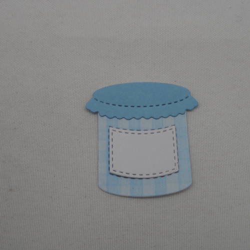 N°496 d'un pot de confiture bleu et  blanc  en 3 pièces (le pot, le couvercle, étiquette) 