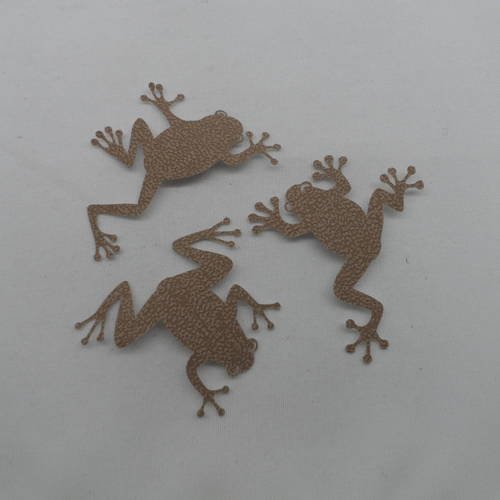 N°224 lot de trois grenouilles différentes  en papier tapisserie  marron  découpage