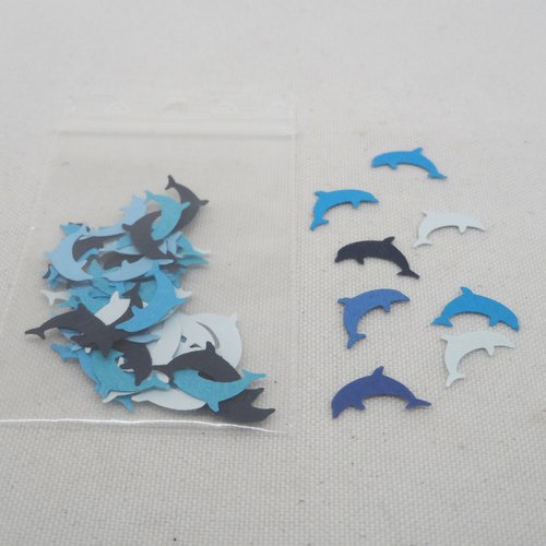 N°560 lot de 50  petits dauphins en papier camaïeu de bleu  pour  embellissement 