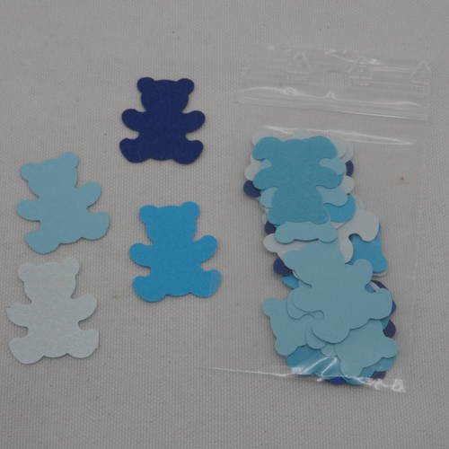 N°555 d'un lot de vingt petits oursons  en papier camaïeu de bleu  découpage fin