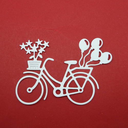 N°485 d'un vélo avec des ballons "panier de fleurs" en papier blanc découpage fin