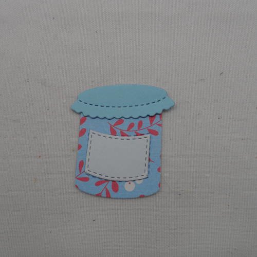 N°496 d'un pot de confiture bleu, rouge et  blanc  en 3 pièces (le pot, le couvercle, étiquette) 