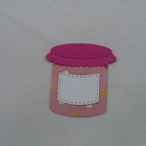 N°496 d'un pot de confiture  rose à pois ,blanc et fuchsia en 3 pièces (le pot, le couvercle, étiquette) 