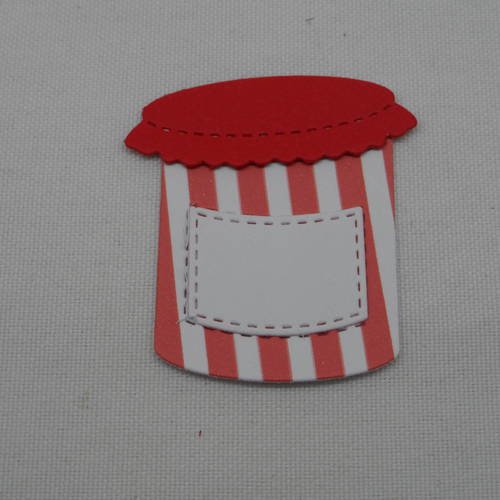 N°496 d'un pot de confiture   rouge blanc   en 3 pièces (le pot, le couvercle, étiquette) 