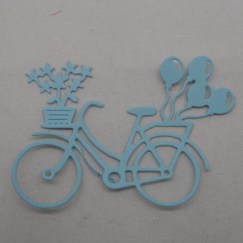 N°485 d'un vélo avec des ballons "panier de fleurs" en papier bleu découpage fin