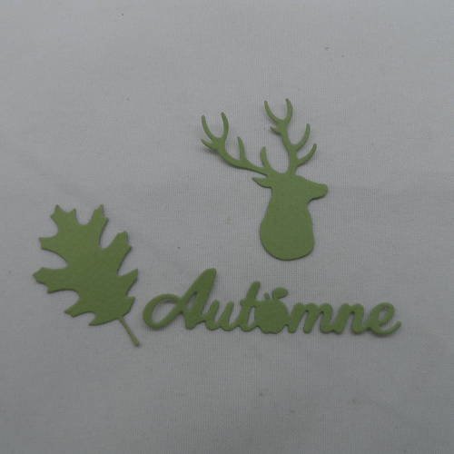 N°472 d'un lot sur l'automne en papier vert clair   3 pièces (tête de cerf, feuille, mot automne) 