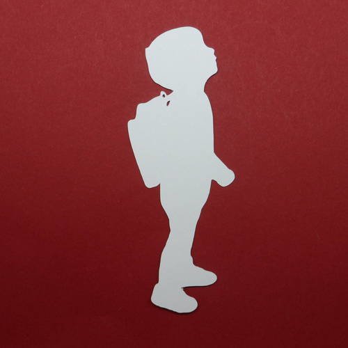 N°464  d'un petit garçon avec un cartable  en papier blanc  découpage 