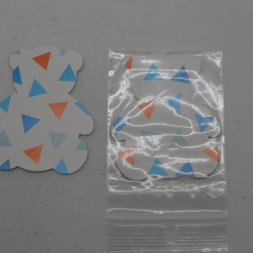 N°352 lot de 5 ours  en papier  à triangle bleu et orange   fond blanc   pour  embellissement