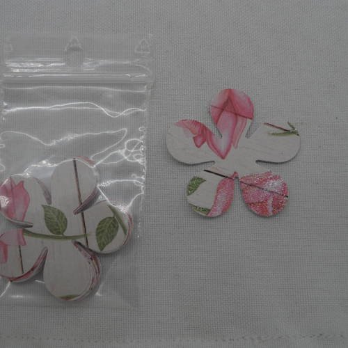 N°161 lot de 10 fleurs en papier fond blanc casé à motif rose vert avec des traits fins  et paillettes  pour 