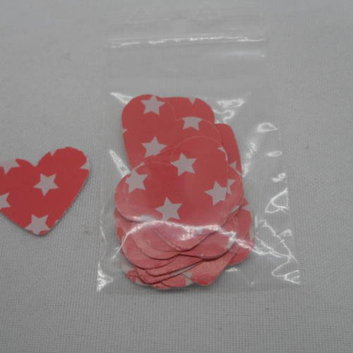 N°358 lot de 25 petits cœurs en papier à étoile blanche  fond  rouge  pour  embellissement 