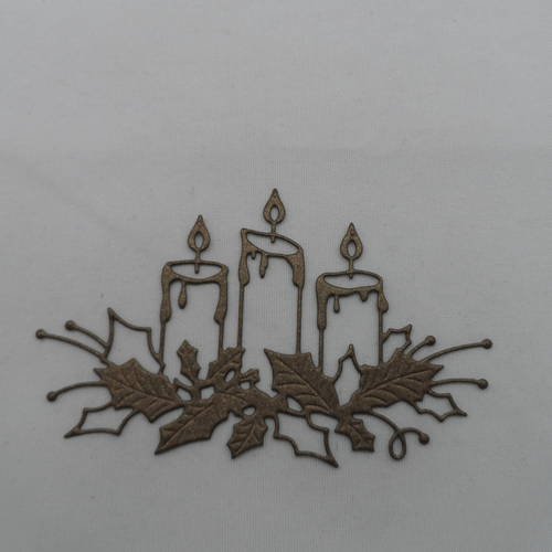 N°106 décoration de  noël  3 bougies et houx  en papier cuivré découpage  fin 