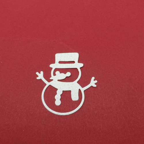 N°105  bonhomme de neige avec chapeau écharpe en papier tapisserie   blanc à paillette découpage