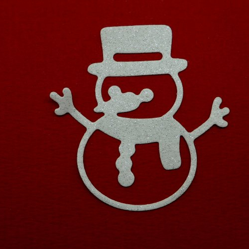 N°105 bonhomme de neige avec chapeau écharpe en papier tapisserie   gris très clair à paillette découpage
